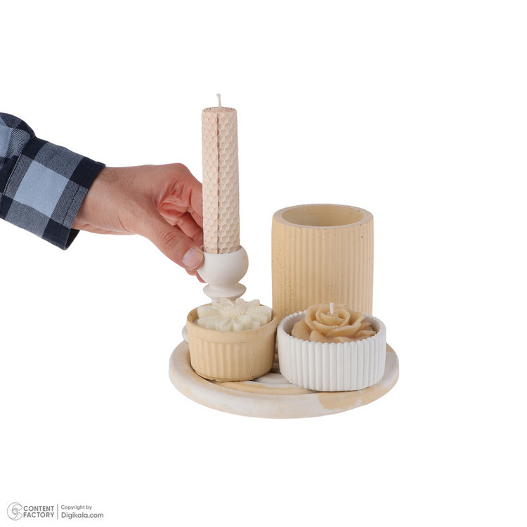 گلدان و جاشمعی بتنی مینیمال از ست ۶ تکه رومیزی باغ شمع