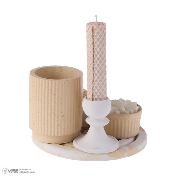 تصویر جانبی ست ۶ تکه دکوری بتنی باغ شمع با رنگ کرم