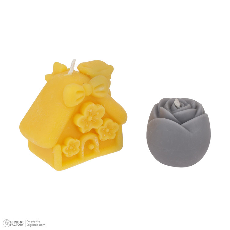 شمع غنچه رز و شمع کلبه از شمع های ست رومیزی بتنی طرح کلبه