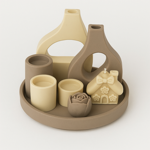 رنگ نسکافه ای _ کرم ست دکوری رومیزی طرح کلبه