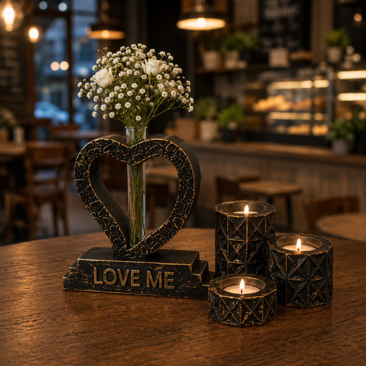 ست دکوری گلدان و جاشمعی مدل love me ( ارسال رایگان )