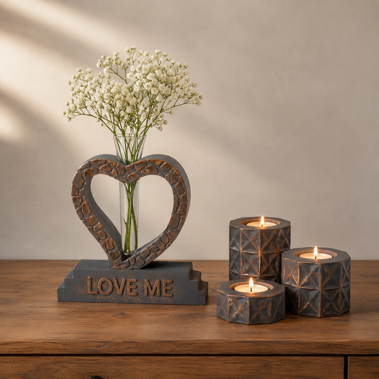 ست دکوری گلدان و جاشمعی مدل love me ( ارسال رایگان )